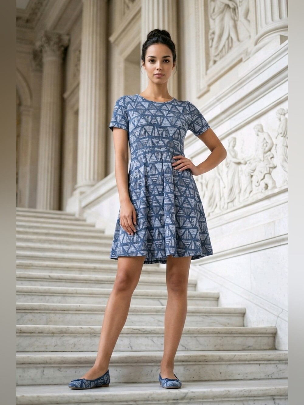 LuLaRoe Dress - Blue and Grey Geometric